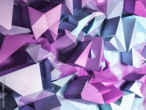 Strange abstract background with made of triangle and squares. Blue, pink, purple colors. Square composition with geometric shapes. 3d illustration