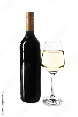 Wallpaper Mural Glass of white wine and bottle isolated on white Torontodigital.ca