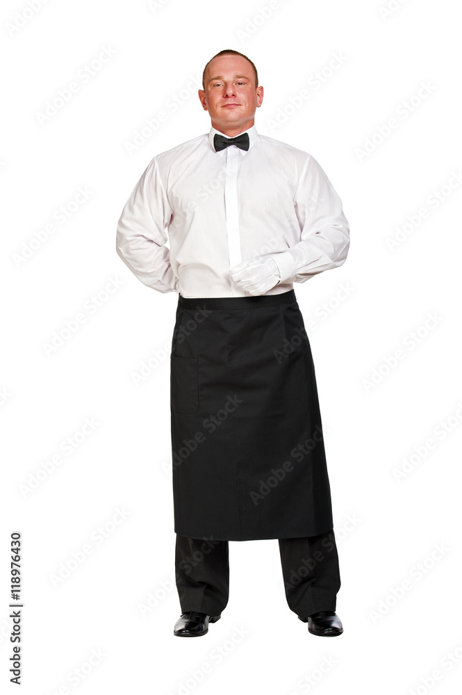 Waiter isolated over white background.