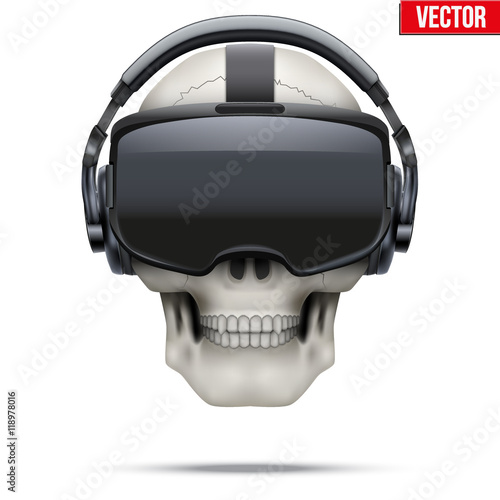 Original stereoscopic 3d VR headset and skull