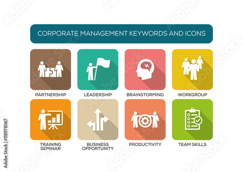 Corporate Management Flat Icon Set