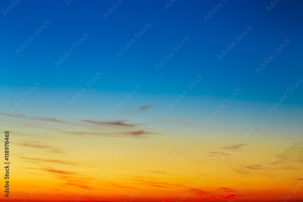 Bright Sky, Bright Blue, Orange And Yellow Colors Sunset Sunrise