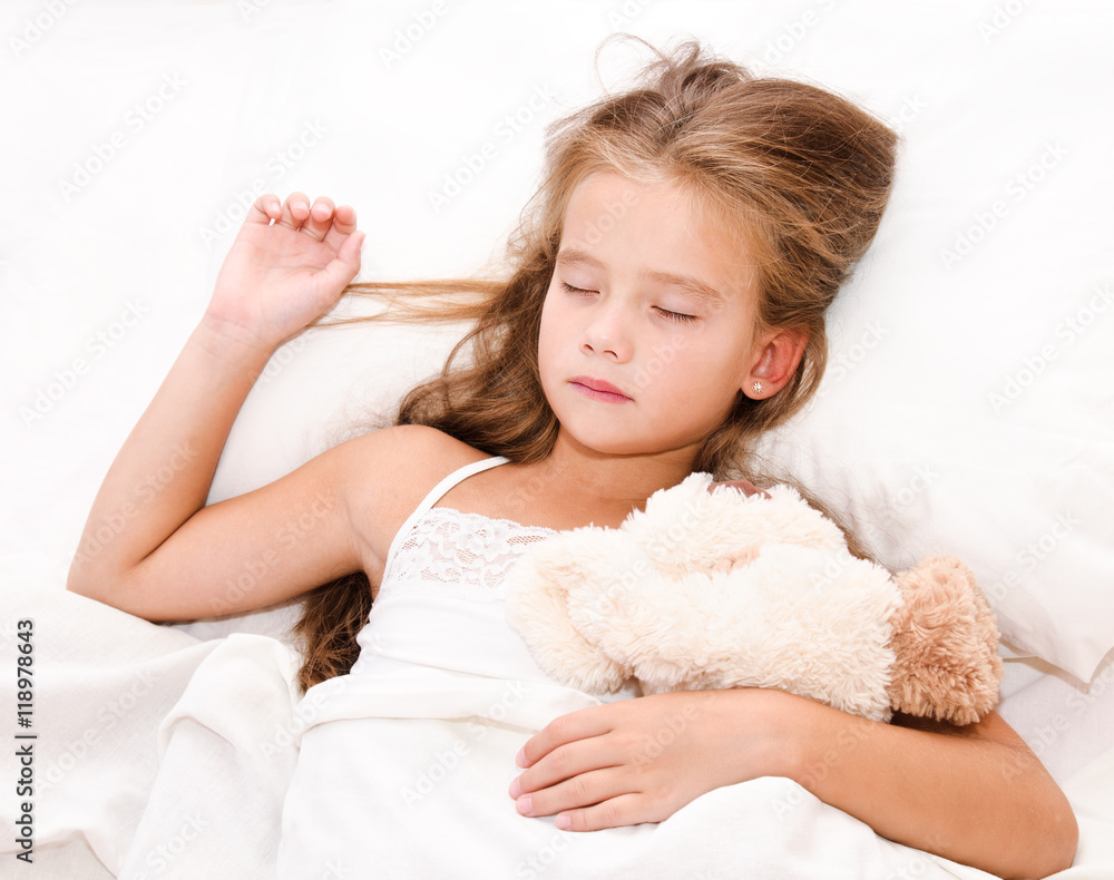 Adorable little girl sleeping with toy Adorable little girl sleeping with toy