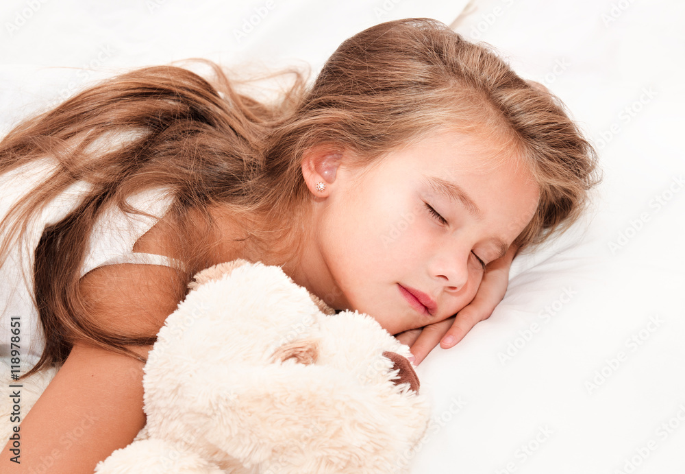 Adorable little girl sleeping with toy Adorable little girl sleeping with toy