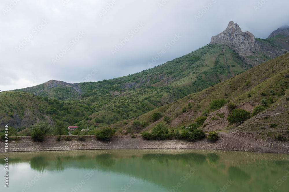  green lake at foot of mountains in Zelenogorie, Crimea
