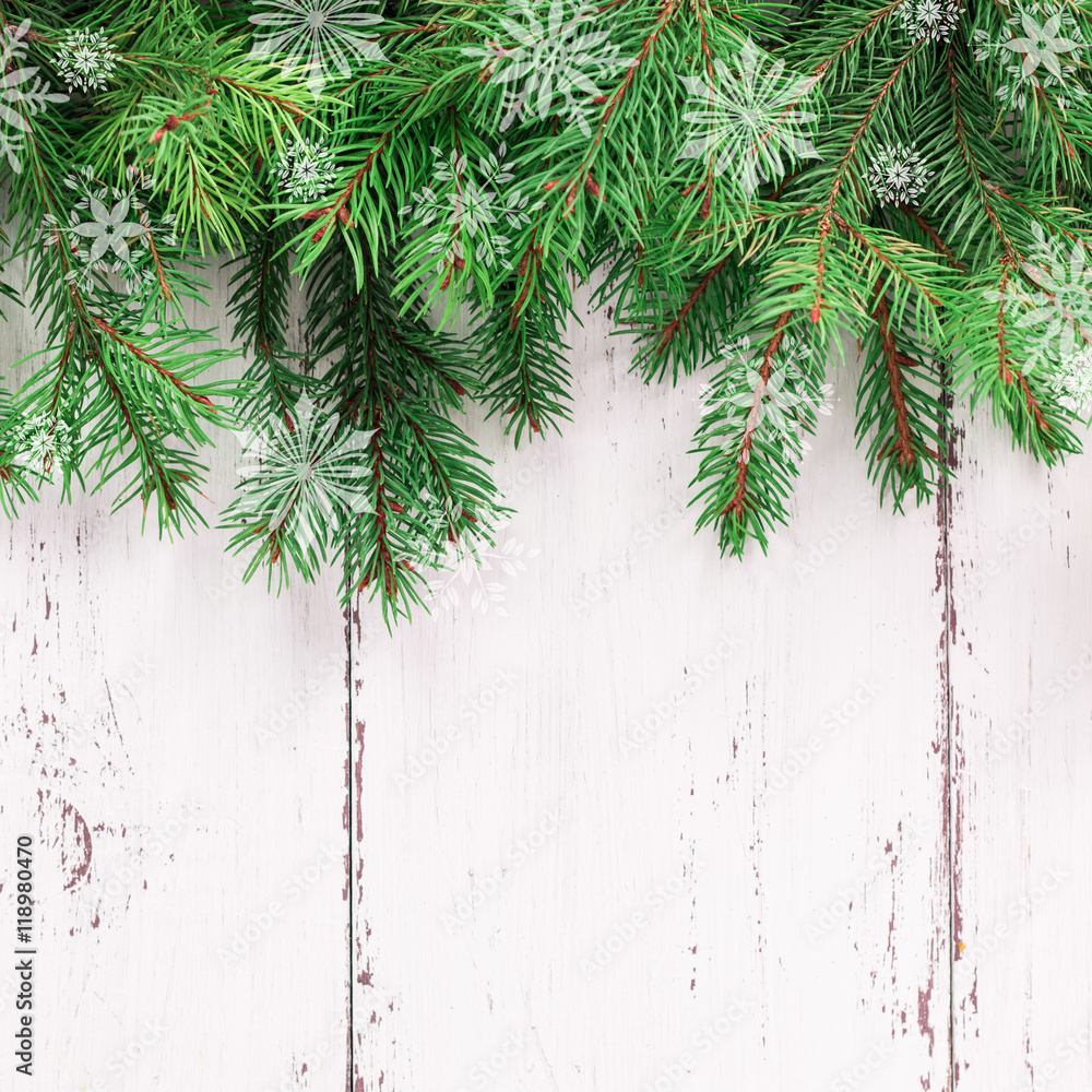 Old wood texture with snow and firtree christmas background Old wood texture with snow and firtree christmas background