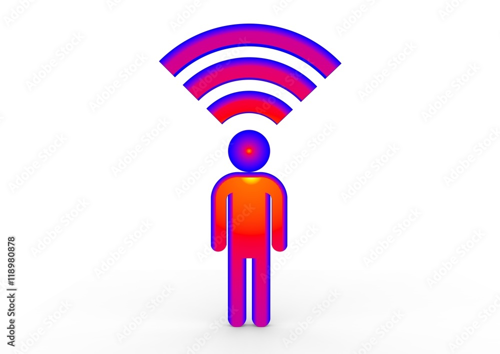 WIFI concept / 3D render image representing a human with wifi WIFI concept / 3D render image representing a human with wifi