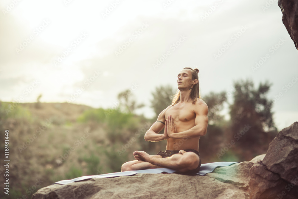 yoga man on beautiful landscape yoga man on beautiful landscape