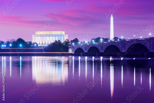 Washington DC Skyline with monuments.