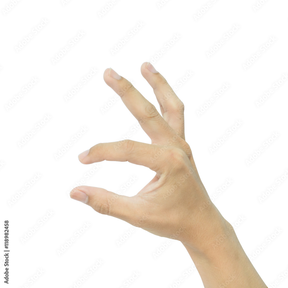 man hand holding items isolated on white background.