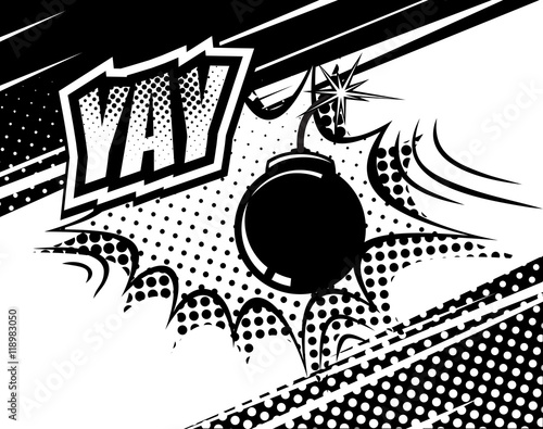 YAY comic sound. Bubbles and explosions in pop art style. Elements of design. Vector illustration