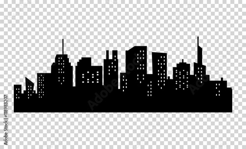 Black and white sihouette of big city skyline.