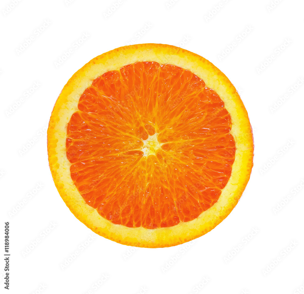 Half orange fruit isolated on white background, fresh and juicy Half orange fruit isolated on white background, fresh and juicy