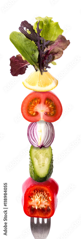 Fresh mixed vegetables on fork .healthy food Fresh mixed vegetables on fork .healthy food