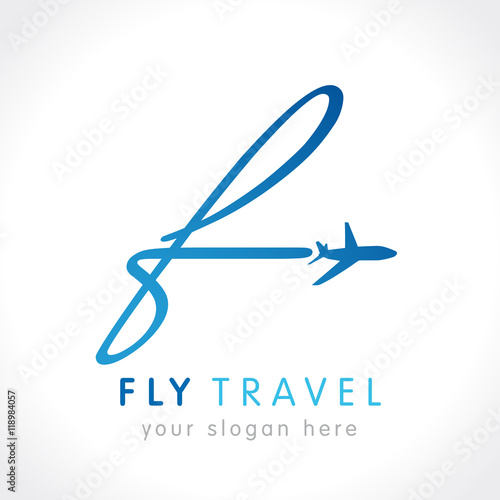 F fly travel company logo. Airline business travel logo design with letter "F". Fly travel vector logo template