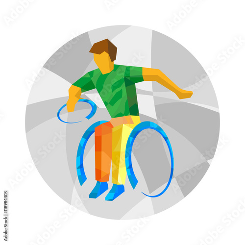 Physically disabled rugby player. Flat sport icon.