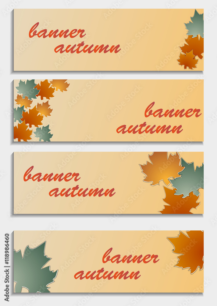 Naklejka premium Set of horizontal banners with 3d autumn leaves isolated on ba