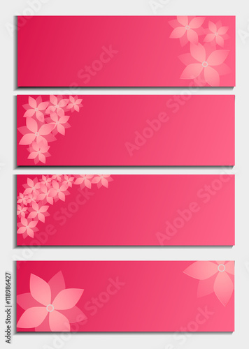 Set of horizontal banners with 3d blossoming flower isolated on