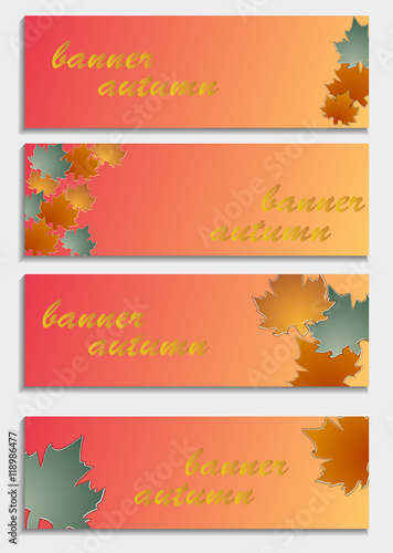 Set of horizontal banners  with 3d autumn leaves isolated on  ba
