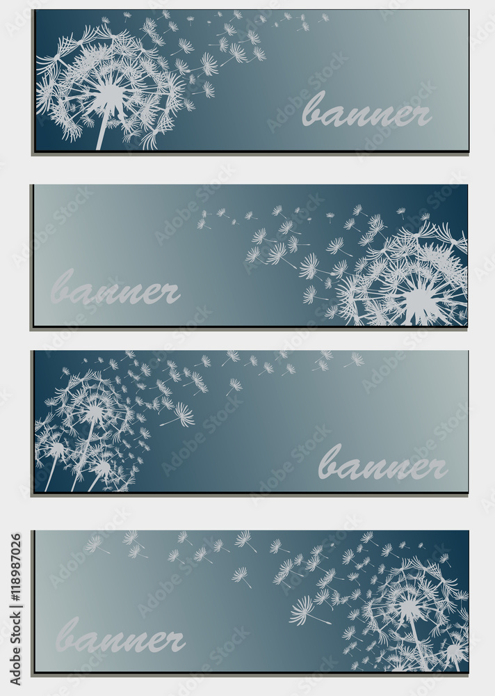 Set of banners with flower dandelion sketch Set of banners with flower dandelion sketch