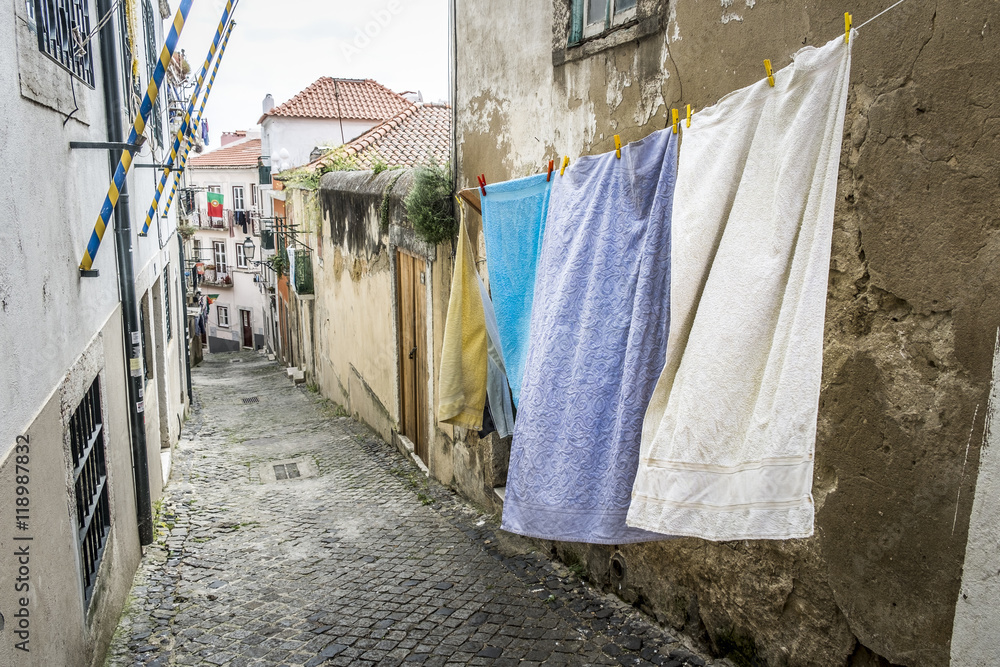 Clothes drying in Alfama district in Lisbon Clothes drying in Alfama district in Lisbon