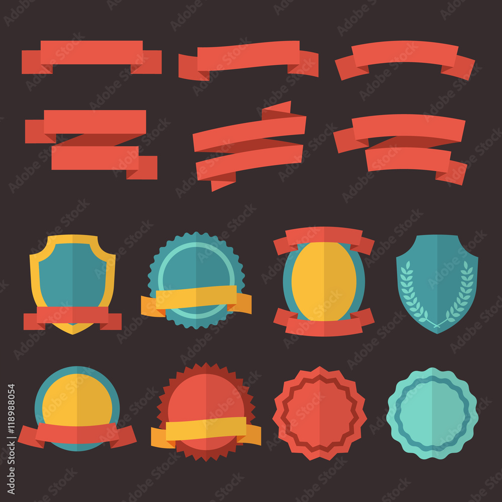 Retro badges, labels and ribbons. Vector set in flat style Retro badges, labels and ribbons. Vector set in flat style