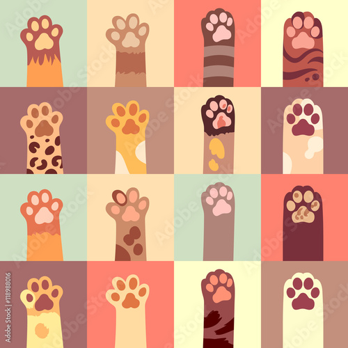 Cats paw vector flat icon set