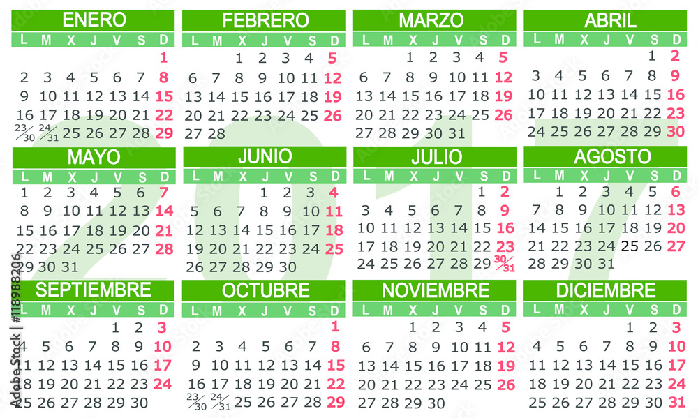 Spanish Calendar 2017 Stock Vector | Adobe Stock