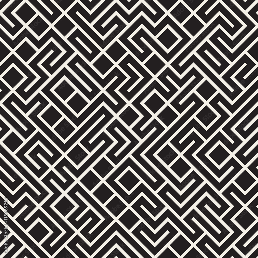 Vector Seamless Black and White Maze Lines Pattern Vector Seamless Black and White Maze Lines Pattern