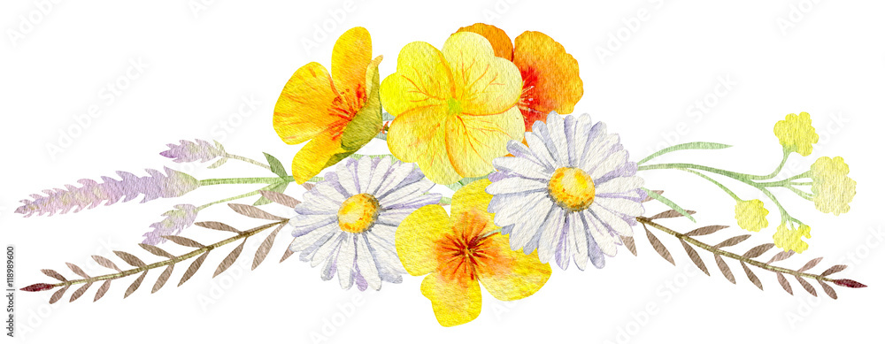 Fototapeta premium hand painted watercolor mockup clipart template of wild flowers