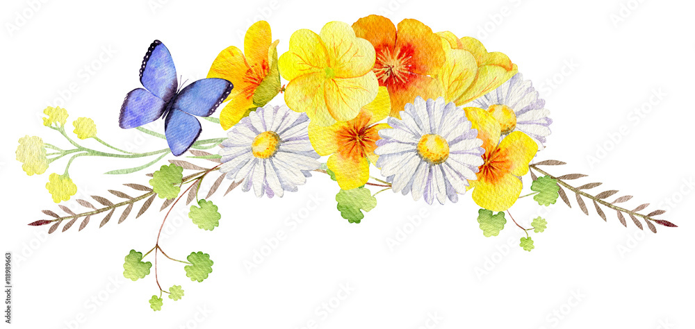 hand painted watercolor mockup clipart template of wild flowers