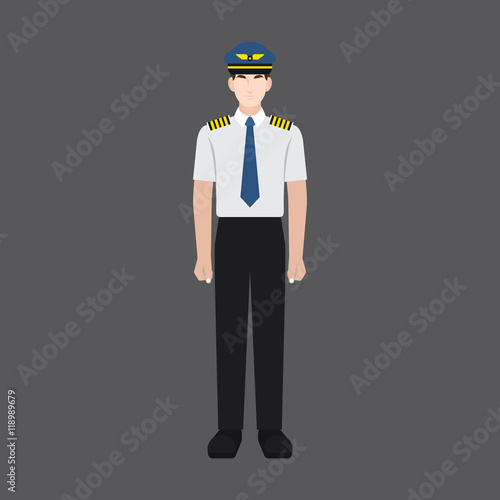 A male avatar of professions people. Front view. Full body. Flat style icons. Occupation avatar. Male pilot icon. Vector illustration
