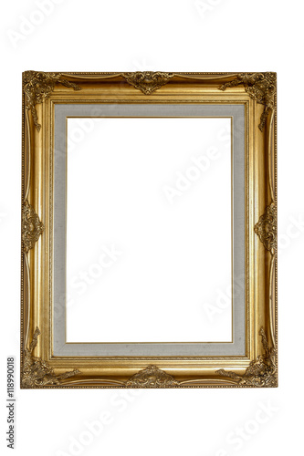 gold wood frame on isolated white background with clip path lin