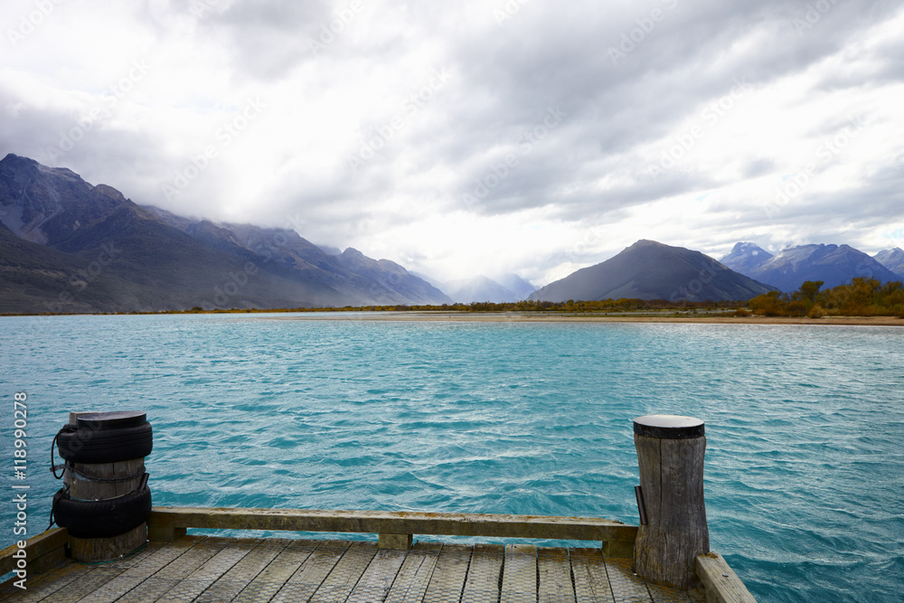 Jetty On Lake Near Queenstown In New Zealand's South Island