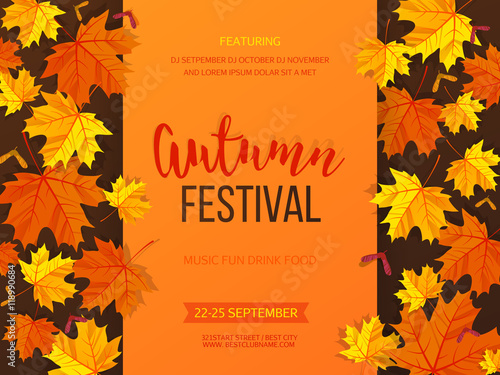 Autumn festival background. Invitation banner with fall leaves. Vector illustration