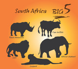 Big five
In Africa, the big five game animals are the African lion, African elephant, Cape buffalo, African leopard, and rhinoceros.
