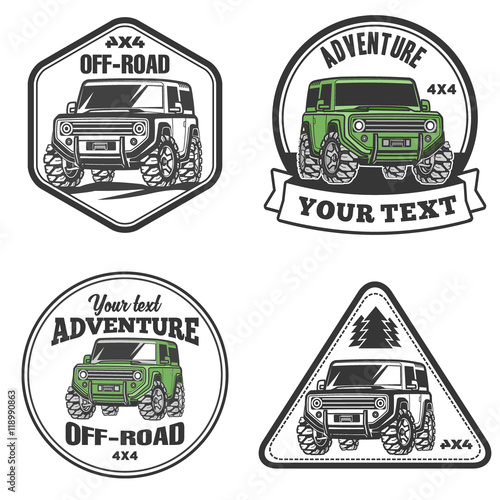 car off-road 4x4 suv trophy truck logo template set