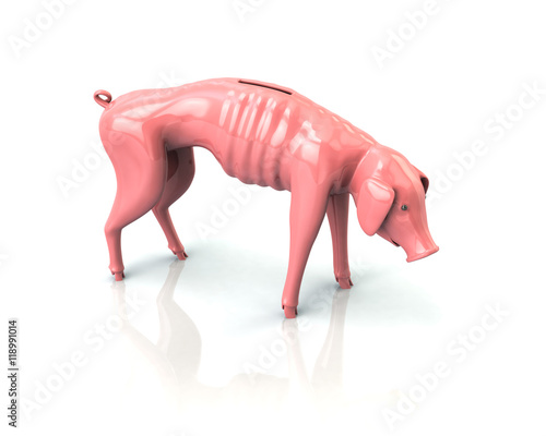 Crisis Concept. 3d illustration of skinny piggy bank