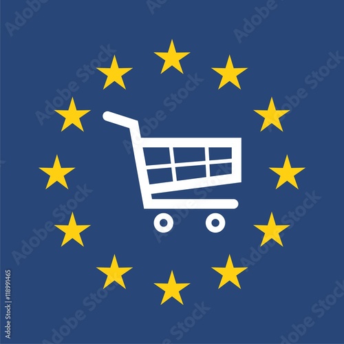 European Union flag with a shopping cart