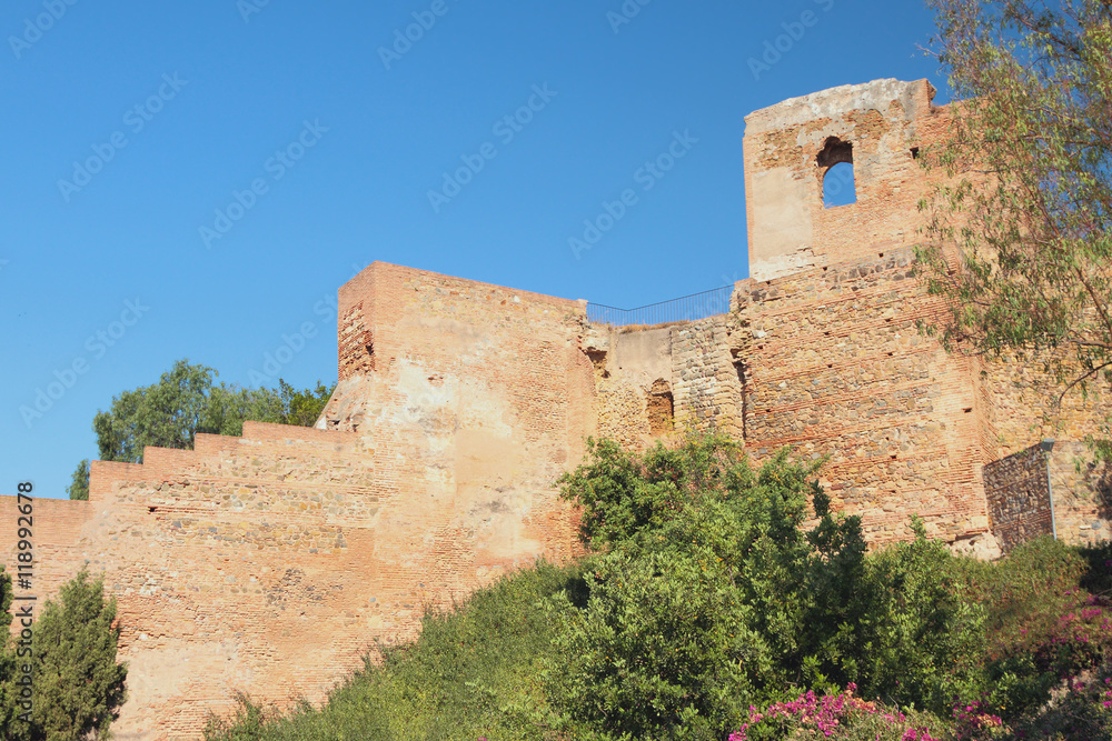 Fragment of wall of ancient fortress of Alcazaba Malaga, Spain