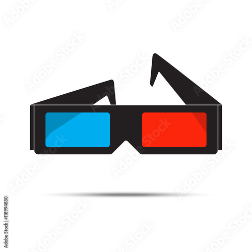 3d cinema black glasses, isolated, vector illustration.