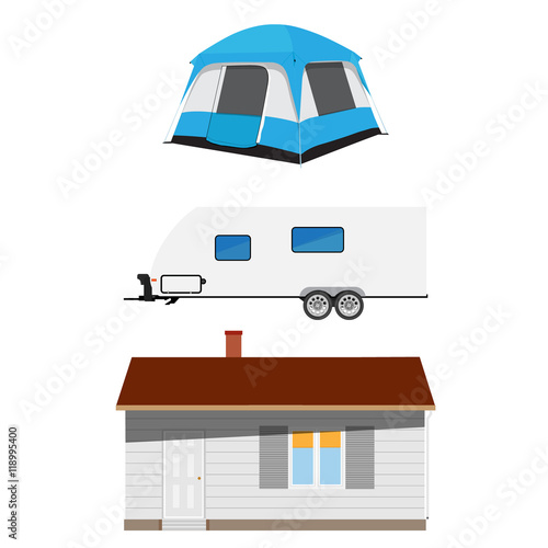 Trailer, tent and cottage