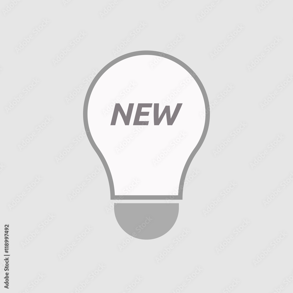 Isolated line art light bulb icon with    the text NEW