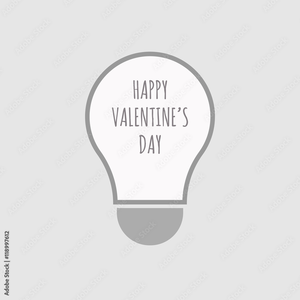 Isolated line art light bulb icon with the text HAPPY VALENTI Isolated line art light bulb icon with the text HAPPY VALENTI