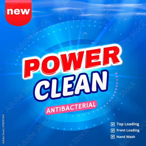 Detergent packaging vector template design. Power foam bathroom cleaner. Vector illustration.

