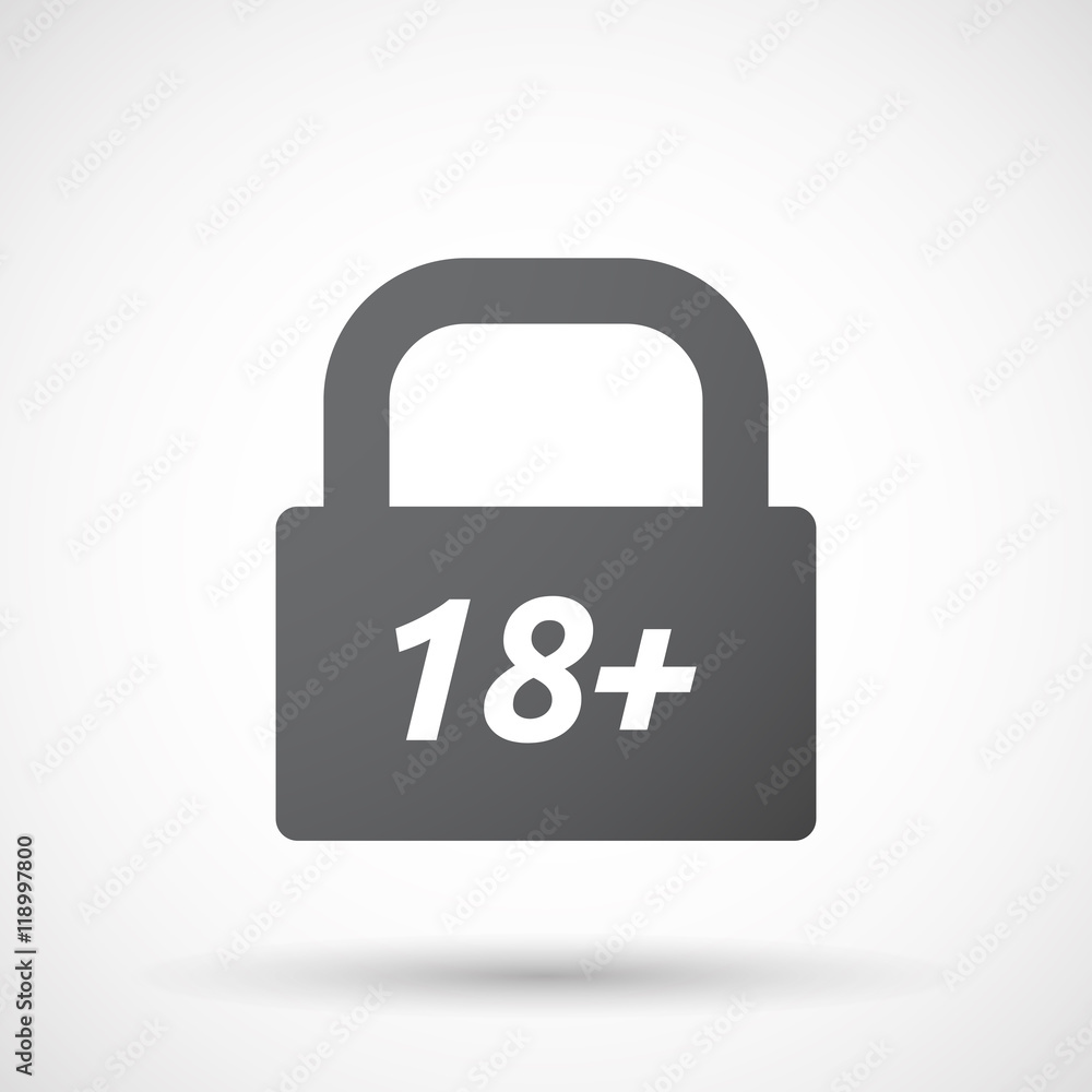 Isolated closed lock pad icon with the text 18+ Isolated closed lock pad icon with the text 18+