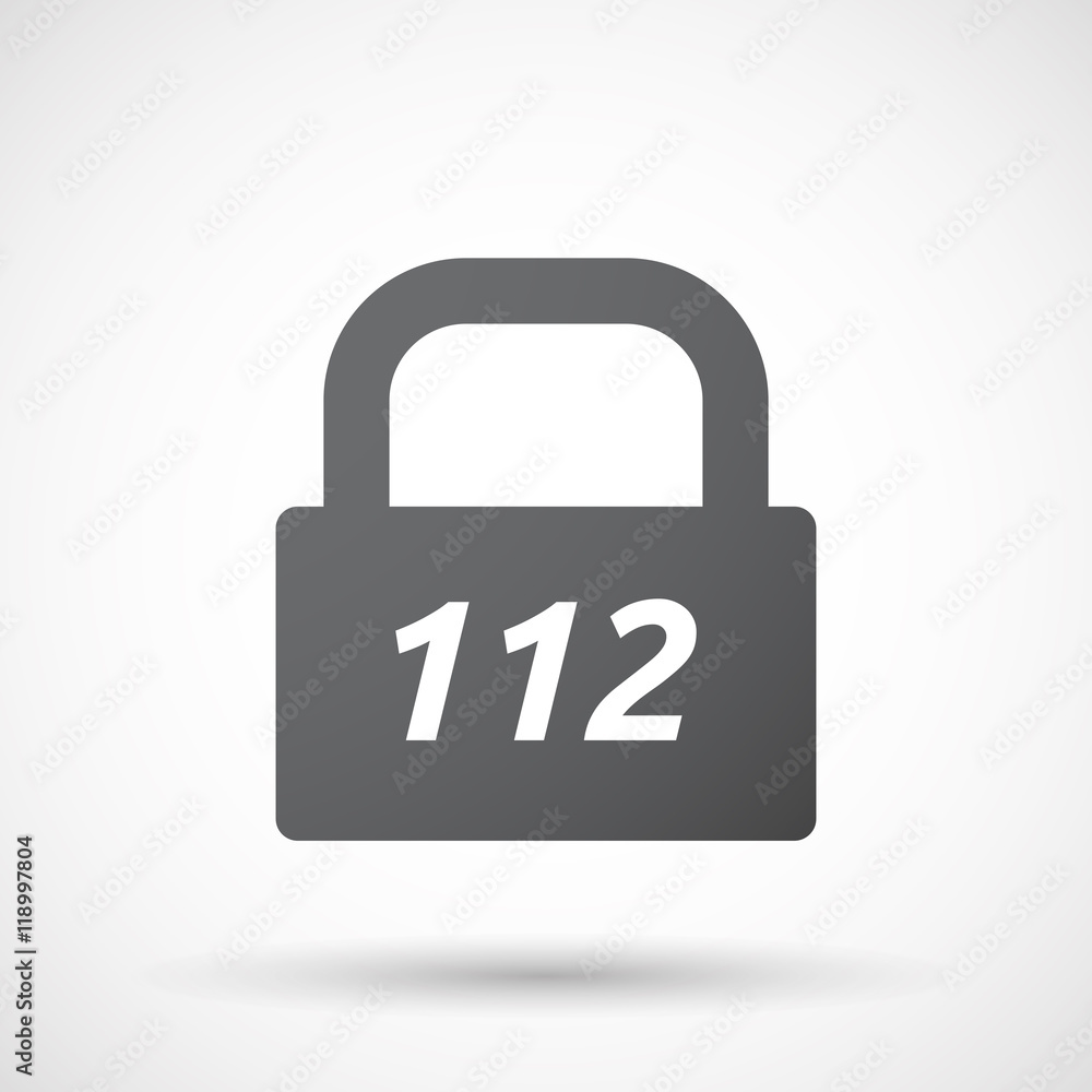 Isolated closed lock pad icon with the text 112 Isolated closed lock pad icon with the text 112