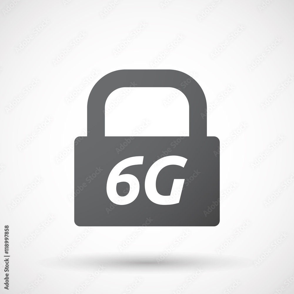Isolated closed lock pad icon with the text 6G Isolated closed lock pad icon with the text 6G