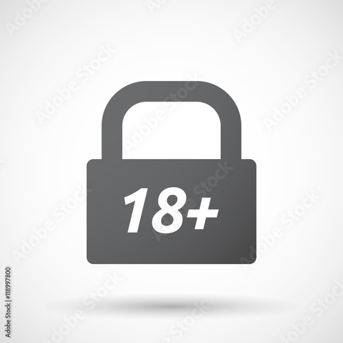 Isolated closed lock pad icon with the text 18+