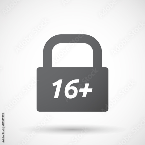 Isolated closed lock pad icon with the text 16+
